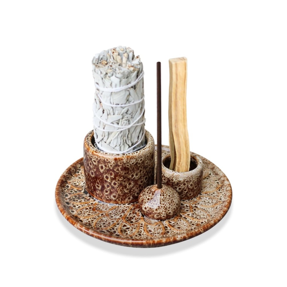 Urban Outfitters Ceramic Incense Holder - Brown and Cream